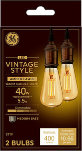 GE 42194 Light Bulb, Vintage, ST19 Lamp, 40 W Equivalent, Medium (E26) Lamp Base, Dimmable, Amber, Warm White Light